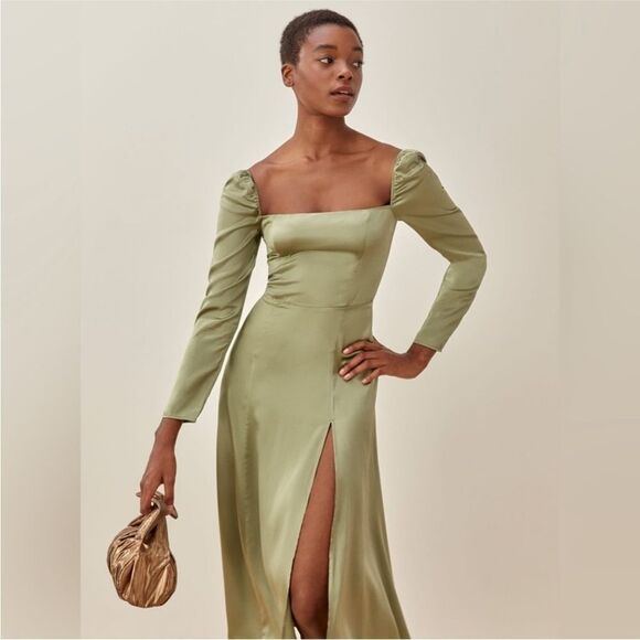Reformation Maryanne Silk Dress in green - Picture 4 of 9